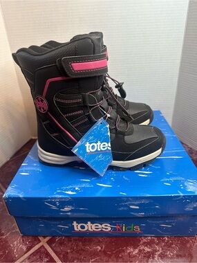 Totes Black & Pink Kids Snow Boots
